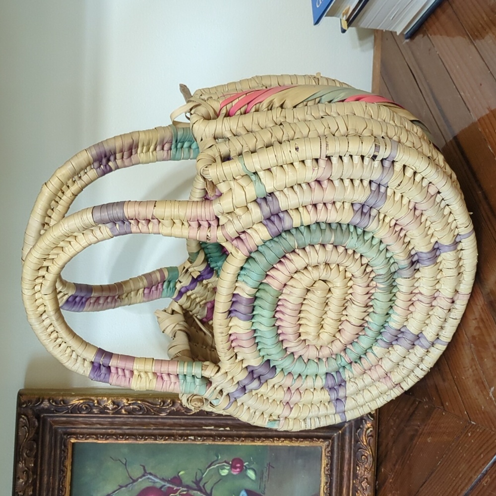 Vintage woven basket bucket bag rattan water hyacinth